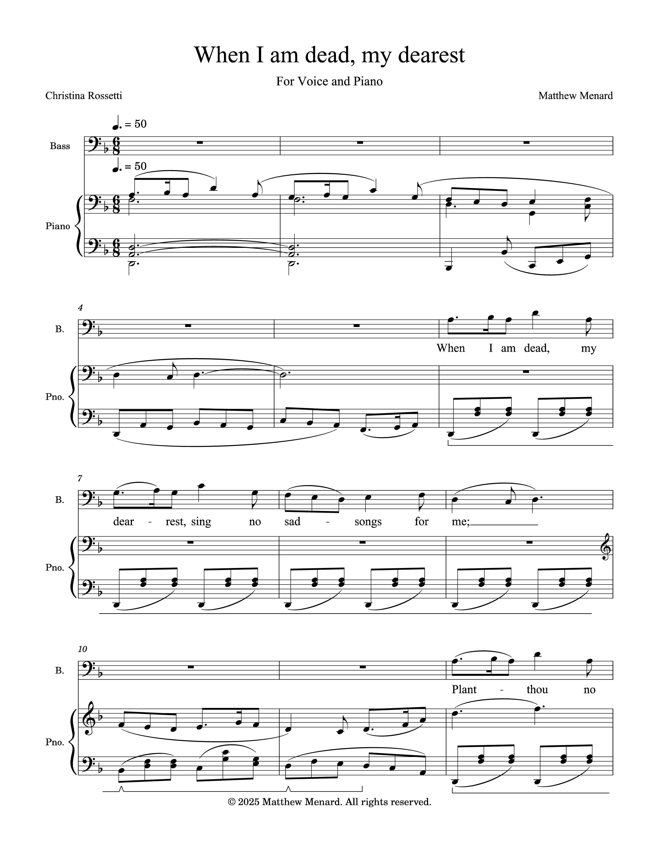 First page of the score for When I am dead, my dearest